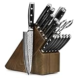 Enso HD 16 Piece Knife Set - Made in Japan - VG10 Hammered Damascus Stainless Steel with Dark Ash Block
