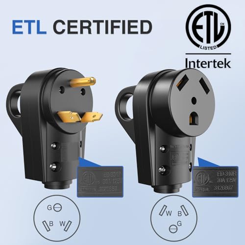 Image of Nilight 30 Amp RV Male and Female Plug Set | TT-30P TT-30R Receptable 125 Volt Heavy Duty Electrical Camper ETL Listed for Caravan Motorhome Van Trailer