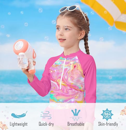 Image of RAISEVERN 1-7 Years Girls Rashguard Swimsuit Long Sleeve One Piece Zipper Bathing Suits with Ruffle Butt