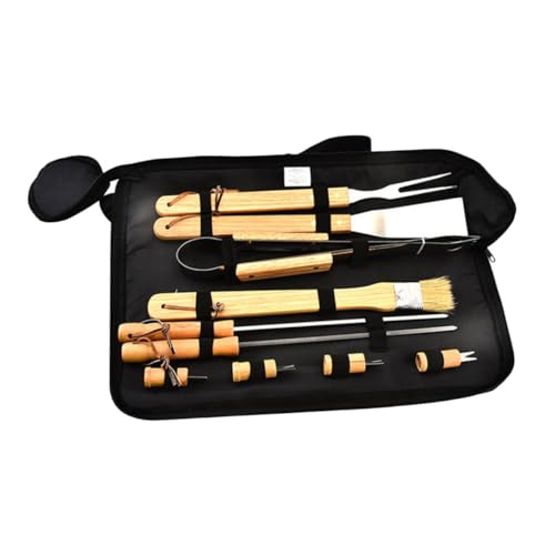 Set de 10 utensilios para barbacoa Luxshiny con mango de madera miniatura 1