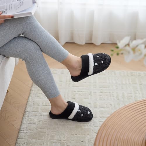 Image of GOEWY Cozy Slippers for Women Indoor and Outdoor Fuzzy House Shoes with Memory Foam Anti-Skid Sole Gifts for Women Mom Ladies