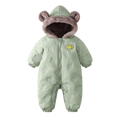JiAmy Baby Winter Overall Mit Kapuze Schneeanzüge Outfits Fleece Bär Strampler Jungen Mädchen Jumpsuit Spielanzug Grün 12-18 Monate