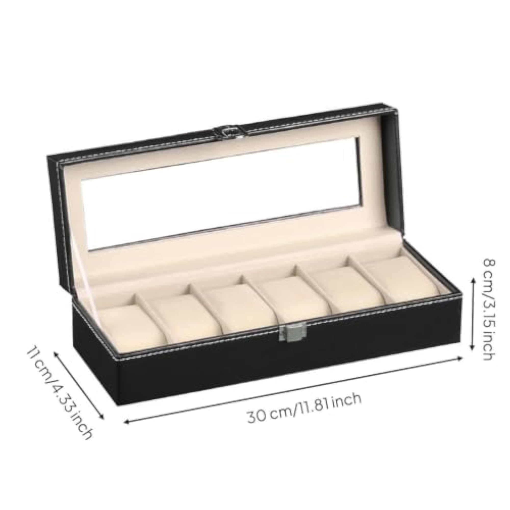 Elegant 6-Slot Watch Display Box with Clear Lid