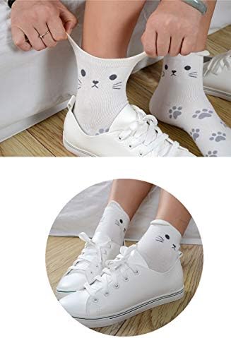 5 Pairs Womens Cute Funny Socks, Girls Novelty Casual Cotton Crew Animal Socks, Fun Cartoon Floor Socks for Ladies, Cat Footprints - 5 Pairs, Size 4-8