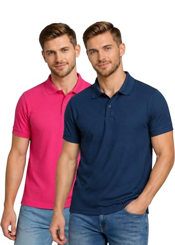 Image of INKKR Men's Combo Polo Neck Cotton Blend Solid T-Shirt (Pack of 2)