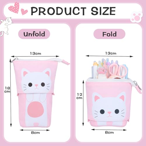 EDATOFLY Telescopic Pencil Case, Cute Standing Retractable Pen Pouch, Small Pencil Stand Up Pouch for Girls Boys Kids (White Cat) - Image 3