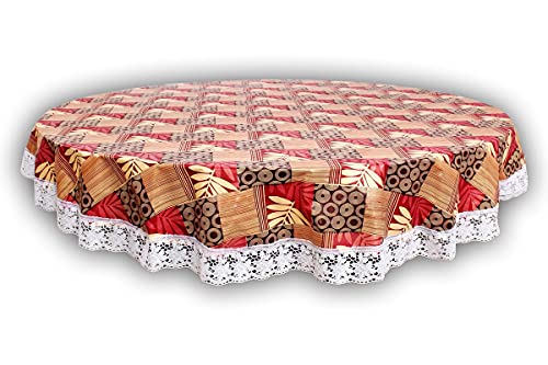 Image of The Furnishing Tree Round Shape 6 Seater Table Cover WxL 72x72 inches with White Border lace