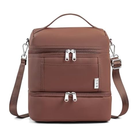 NOL Natural Organic Lifestyle Dual Compartment Insulated Lunch Bag Leakproof Cooler Tote Bag for Adults Lightweight Nylon Waterproof Lunch Box with Adjustable Shoulder Strap for Work, Coffee Cover