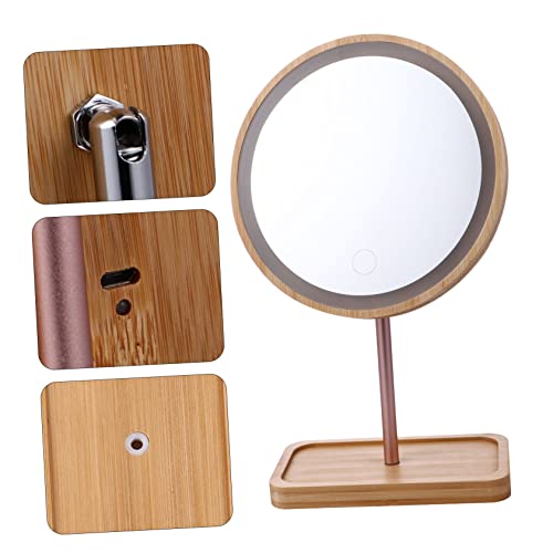FRCOLOR 1Pc Espelho De Mesa De Madeira Redondo Espelho LED Espelho De Maquiagem LED Espelho De Maqui