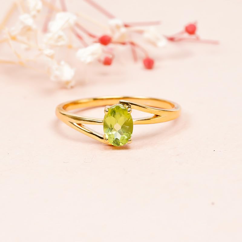 Bague solitaire en péridot naturel résistant en argent 925