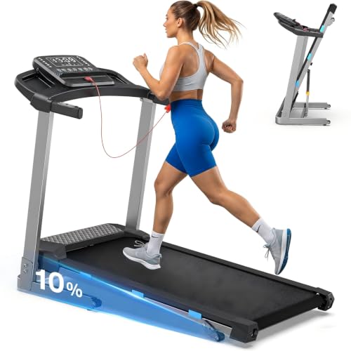Image of COZYINN Folding Treadmill with Incline, 3.5HP Quiet Treadmills for Home 400 lb Capacity, Running Machine with Pulse Sensor and Bluetooth Speaker, 7.6 MPH, App, Wide Belt, Space-Saving Design