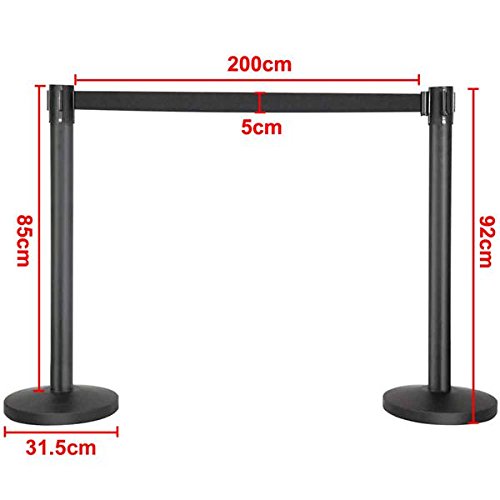 Abician 2 Poteaux de Guidage à Sangle Rétractable en Nylon, Potelet à Sangle Rétractable en Métal, Barrière de Sécurité, Contrôle des Foules, Gestion File d’Attente, Bar, Hôtel, Hall, École Noir