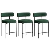 Locus Bono 24'' Boucle Counter Stool Set of 3, Green Upholstered Bar Stools with Backs, Kitchen Island Bar Chairs