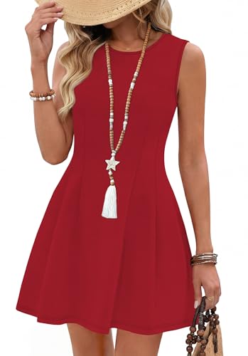 OFEEFAN Summer Dresses for Women 2026 Elegant Classy Spring A Line Business Casual Work Graduation Cocktail Short Dress Red L