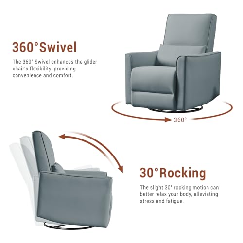 Sillón giratorio reclinable con tapizado gris miniatura 7