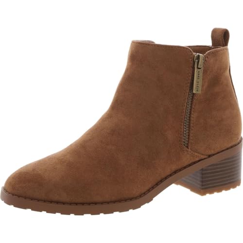 Anne Klein Womens AKSAKARA Double Zipper Faux Suede Ankle Boots - Main Image