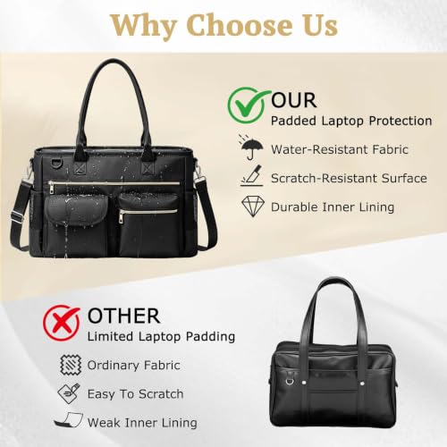 Vexnaro Sac de Professeur Femme, Sac Ordinateur Portable Grand Cabas de Travail avec Poche Isotherme, Sac à Main Enseignante, Infirmière, Étudiante, Lycée, Université, Bureau et Voyage (Noir) – vue 6