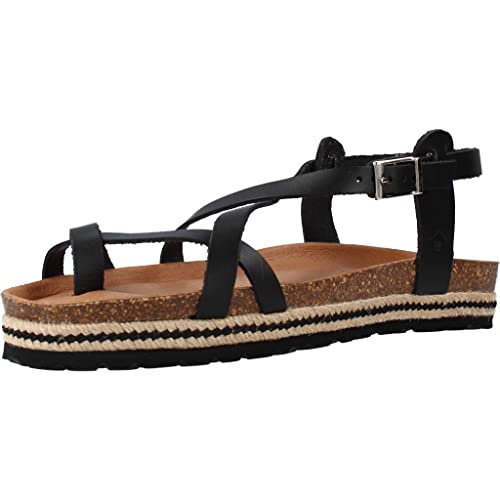 The Happy Monk Sandalias planas de mujer extra cómodas con suela antideslizante - Hechas en España - Zoe piel vaqueta (negro - 40)