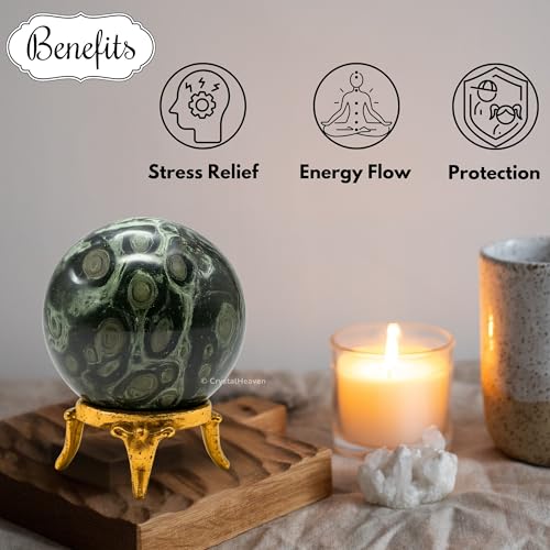 Image of Certified Kambaba Jasper Crystal Ball for Meditation - Premium Crystal Vastu Items for Home and Feng Shui Items for Good Luck - Ideal for Pooja Supplies and Spiritual Practices (1.5 inch Inch)