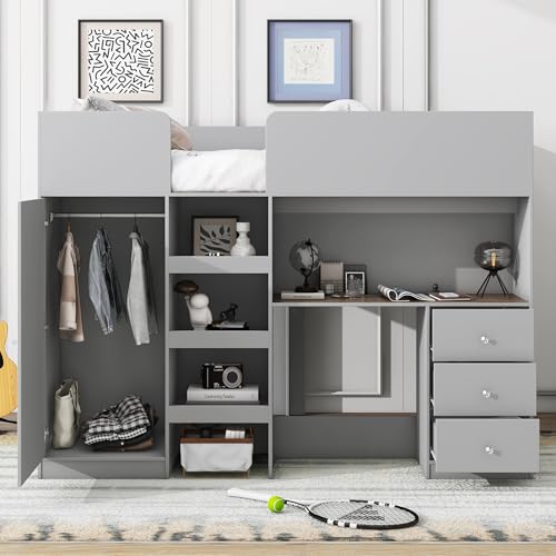 Ballcastfullsizeloftbedwithbuiltinwardrobedesksturdywoodbedframewstorageshelvesdrawersspacesavingeasyassemblycompactbedroomfurnituresetforboysgirlsteensgrey  Urban Country Home Decor Ball cast full size loft bed with built in wardrobe desksturdy wood bedframe wstorage shelves drawersspace savingeasy assemblycompact bedroom furniture set for boys girls teensgrey  urban country home decor