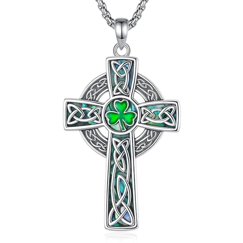 AEONSLOVE Celtic Cross Necklace Women Men 925 Sterling Silver Celtic Cross Pendant Irish cross Necklace Irish Jewelry Vinatge cletic Protection Amulet Necklaces Gifts
