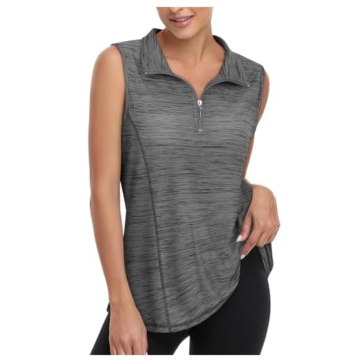 Viracy Tennis Shirts for Women, Women's Zip Up Golf Workout Tank Tops Sleeveless Quick Dry Athletic Polo Shirts Dark Grey X-Large