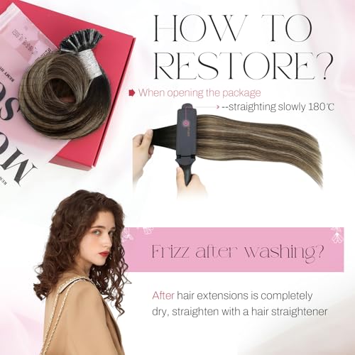 Image of Moresoo U Tip Hair Extensions Human Hair, Black Blonde Balayage, 14 Inch | 50g 50 Strands, Ombre Brown with Blonde, pre bonded keratin tips for salon application, suitable for adding length and volume