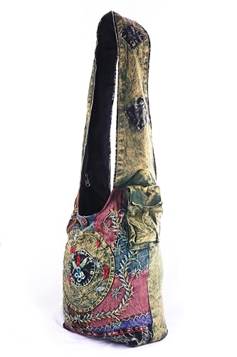 Handmade Cotton Jacquard Crossbody Bag, Large Size, Top Zip Closure, Embroidered Hobo Purse, Patchwork Design2