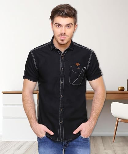 Image of Kuons Avenue Men's Half Sleeve Smart Casual Denim Shirt | Jeans Shirt for Men