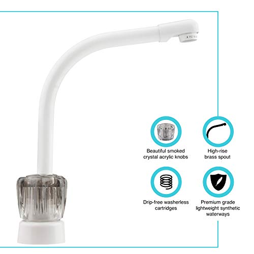Dura Faucet Df-Pk210S-Wt Hi-Rise Rv Kitchen Sink Faucet With Smoked Acrylic Knobs (White) #TOP1