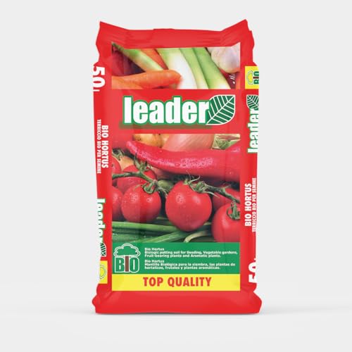 LEADER, Terriccio Bio Hortus, Per Piante da Orto, Frutto e Aromatiche, Favorisce Crescita Rigogliosa, Migliora Qualità del Suolo e l'Aerazione delle Radici, Previene Ristagni d'Acqua, Sacchetto da 50L