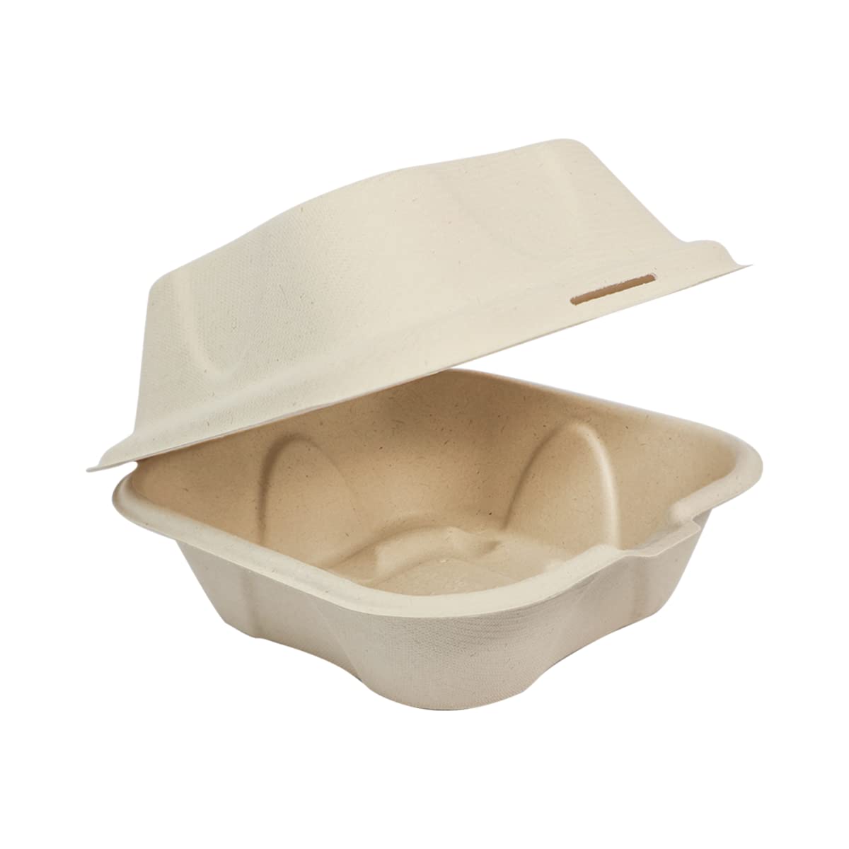 World Centric TO-SC-U15B 100% Compostable Unbleached Plant Fiber Burger Box Take Out Containers, 6" x 6" x 3" (Pack of 500)