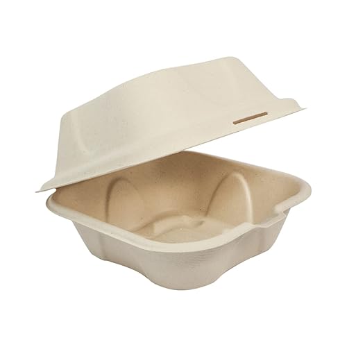 World Centric TO-SC-U15B - Caja para hamburguesas de fibra vegetal sin blanquear 100% compostable, 6 x 6 x 3 pulgadas (paquete de 500)