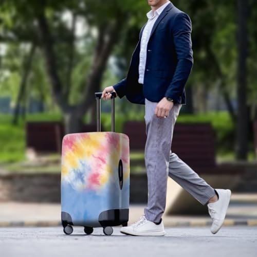 Housse valise protection L élastique jaune bleu : protege valises extensible lavable