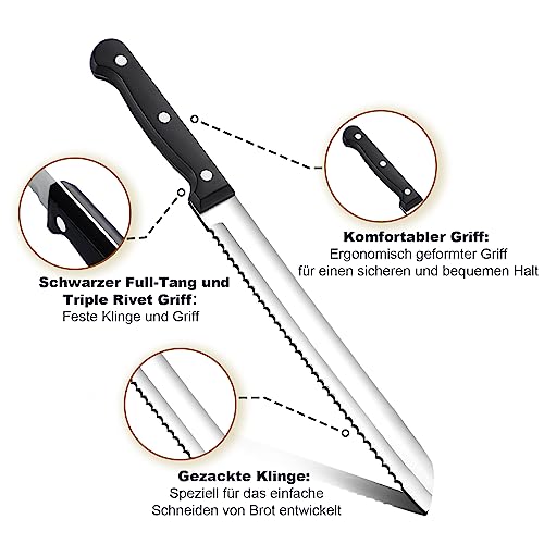 Foto von Pleafind Brotmesser, Scharfes Brotmesser Wellenschliff, Edelstahl Brotmesser mit ergonomischer Griff und 20 cm langer Klinge, Messer ideal zum Schneiden von Brot, Tomaten, hartschaligen Früchten