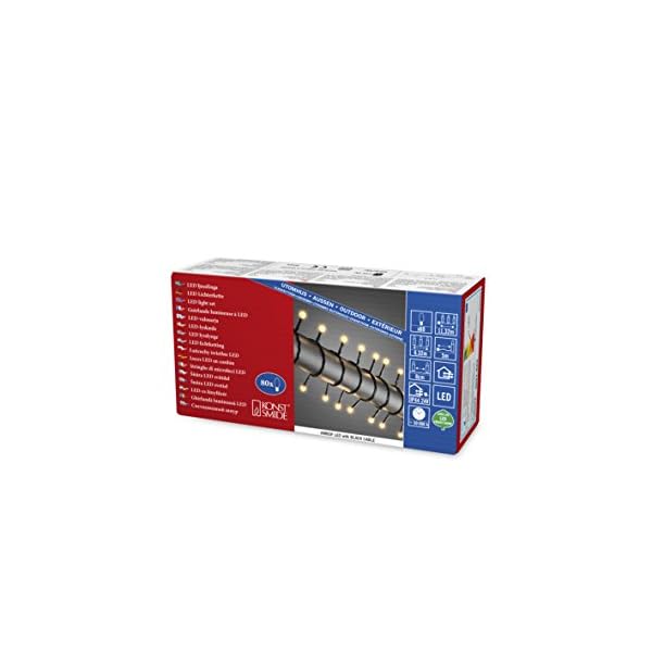 Konstsmide LED Globelichterkette, runde Dioden, 80 bernsteinfarbene Dioden, 24V Außentrafo, schwarzes Kabel - 3691-807