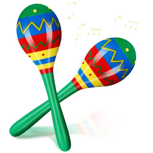 Relaxgiant 7.87 Inches Fiesta Wooden Maracas 2 Pcs Noisemaker for Mexican Fiesta Musical Maracas Party Mexican Birthday Christmas Cinco De Mayo Party(Green)