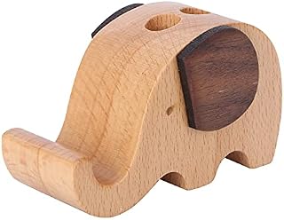 UKCOCO Wood Phone Stand - Phone Holder Wooden Elephant Shape Pen Storage Pot Pencil Holder with Cell Phone Stand Desk Organizer Decoration