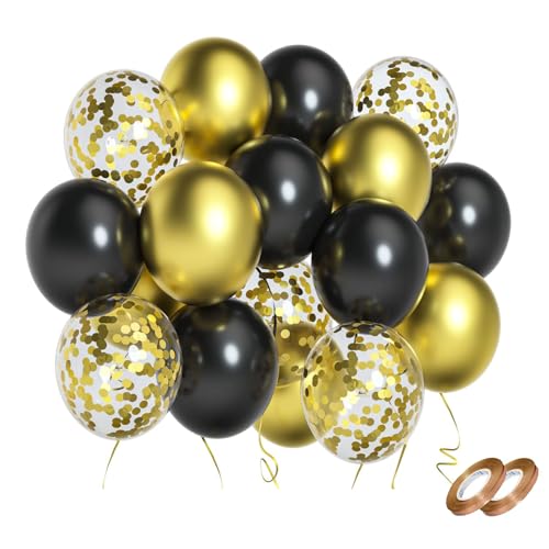 60 Stück Luftballons Hochzeit Set, 12 zoll Luftballons Schwarz Gold Schwarze Latex Ballons Goldene...
