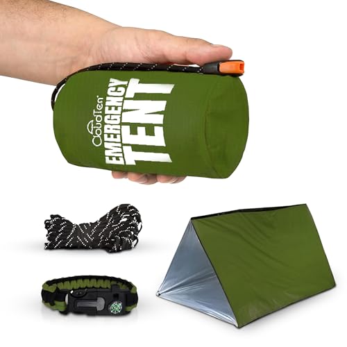 CloudTen Emergency Tent: Lightweight 2 Person Mylar Survival Tent with Multi-Function Paracord Bracelets - Survival Gear & Bug Out Bag Items for Preppers, Hikers, Survivalists, Campers, Boy Scouts