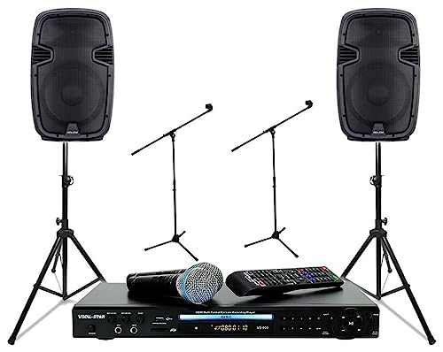 Vocal-Star Karaoke Machine with Microphones, Bluetooth, Party Songs, Records & Scores Singing, Bass & Treble Controls, VS-1200 (Wired 150 Songs)