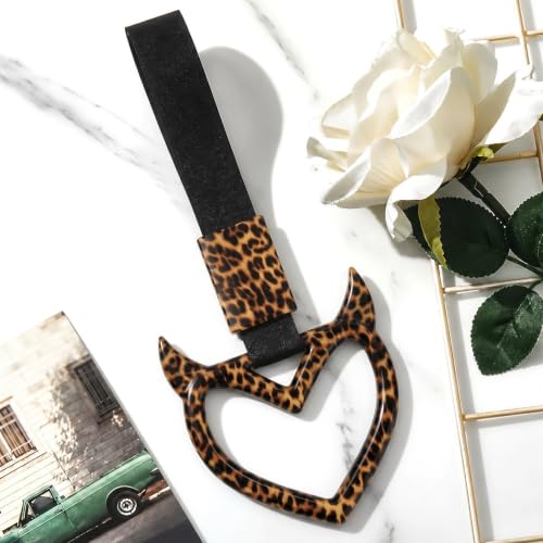 Image of Fabbay Leopard Heart Car Handle Strap Drift Charm Car Accessories for Women | Cheetah Heart Rear Bumper Warning Ring Decor, for Auto, Bus, Subway, Interior Exterior Decorations, Leopard, Devil Style