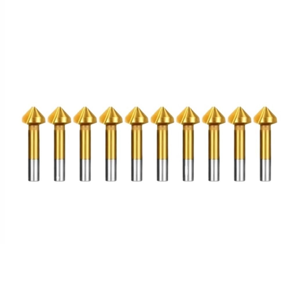 Broca avellanadora 10 fresas de biselado HSS 6542/M35, brocas avellanadas 3 flautas y 90 grados for herramientas eléctricas(6.3mm*35)