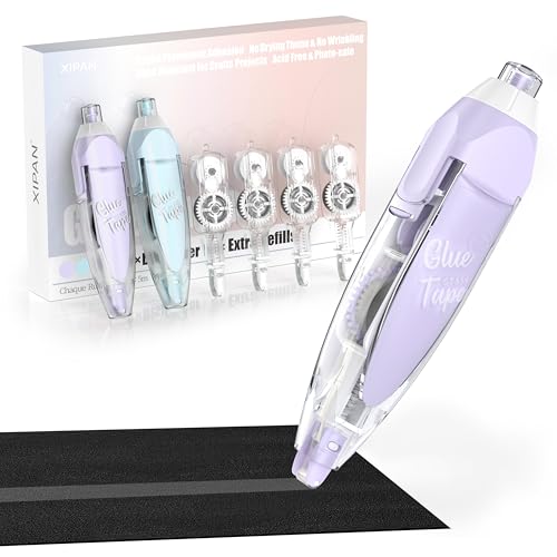 Xipan 2026 Retractable Double Sided Tape Roller for Crafts 2 Pcs Glue Tape for Scrapbooking with 4 Extra Refills 16FT Scrapbook Tape Runner Tape for Art School Office Supplies Purple & Green