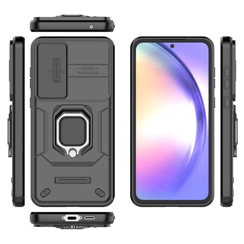 Image of CamShield Pro Case with Slide Camera Protection and Ring Stand Bumper Back Case Cover for Samsung Galaxy A55 5G (Black)