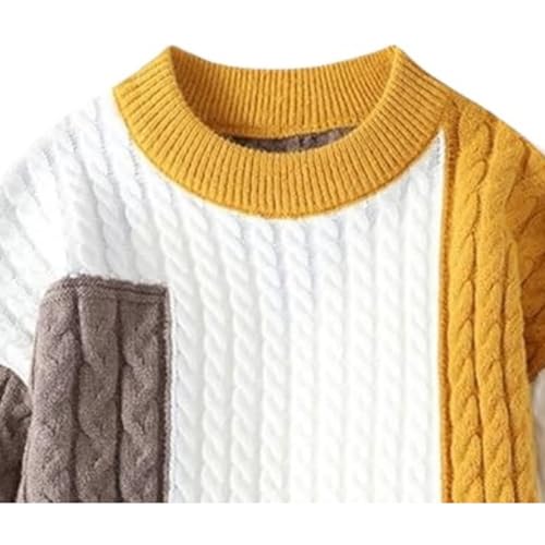 Mens Colorblock Cable Knitted Patchwork Knit Wool Sweaters for Men Vintage Sweater Striped Pullover Sweater2
