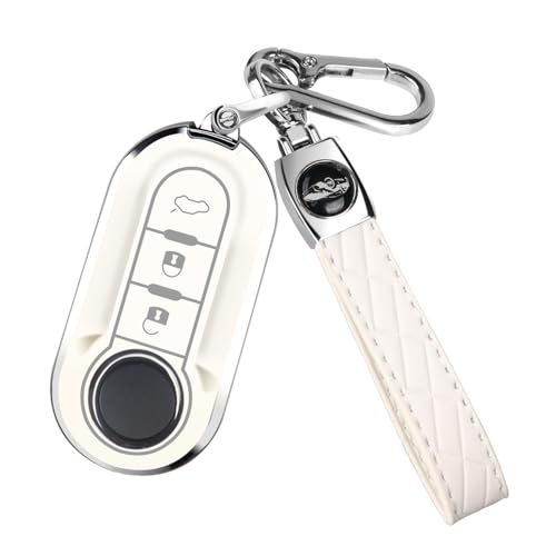 FT FUNTOR für Fiat Schlüsselanhänger Abdeckung 3-Knopf Silikon Schlüsselanhänger 360 Grad Autoschlüssel Case Schutz Kompatibel mit 500L/Brava/Bravo/Doblo/Ducato (Weiß)