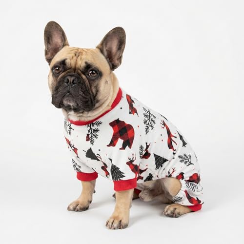 Image of Fitwarm Reindeer Dog Christmas Pajamas, Winter Doggy Clothes for Small Dogs Boy Girl, Fleece Dog Onesie with Feet, Holiday Pet Outfit, Black, White, Red, XXL