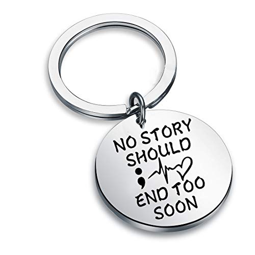 SEIRAA Suicide Awareness Gift Semicolon Jewelry No Story Should End Too Soon Keychain Suicide Prevention Gift Mental Health Jewelry (No Story Should End Too Soon)