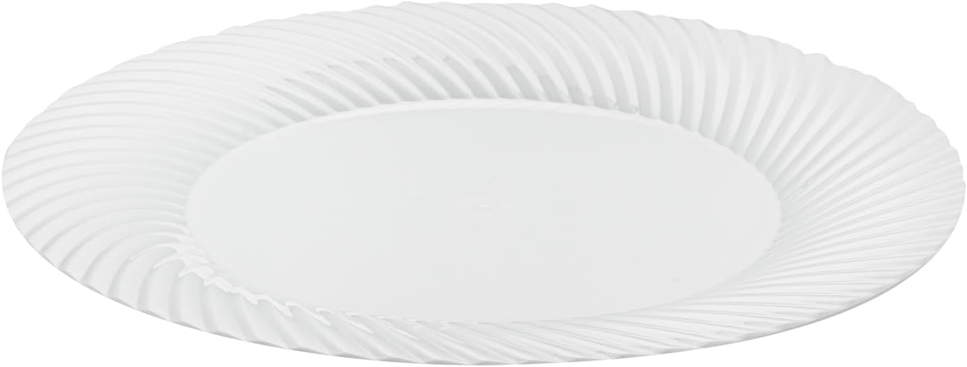 Moderna 9 Inch Premium Disposable Plates, 200 Round Plastic Plates For Parties - Wave Pattern, Heavy-duty, White Plastic Dinner Plates, For Warm And Cold Foods, Ideal For Cafes - Restaurantware